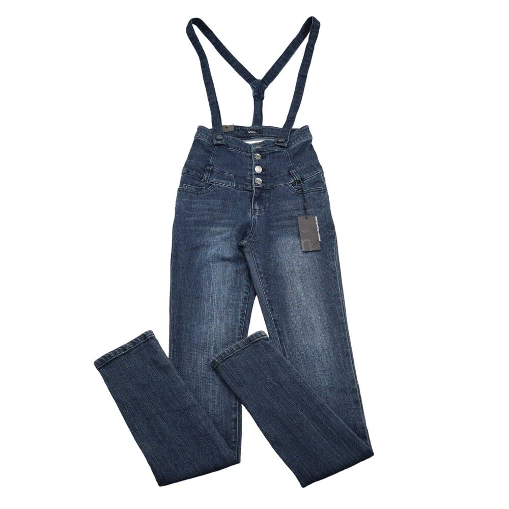 Reve Jeans Pants Womens 1 Blue Denim Ankle Cut Low Rise Skinny Suspender